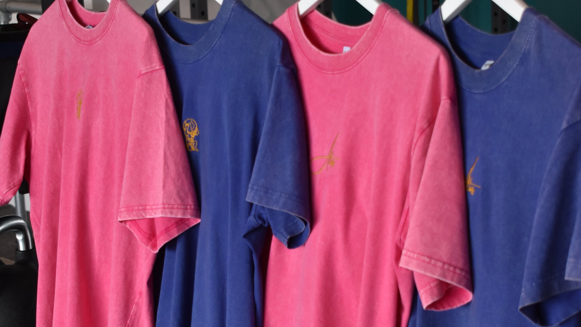Pink/Blue Oversized T Shirt with Embroidered Logo