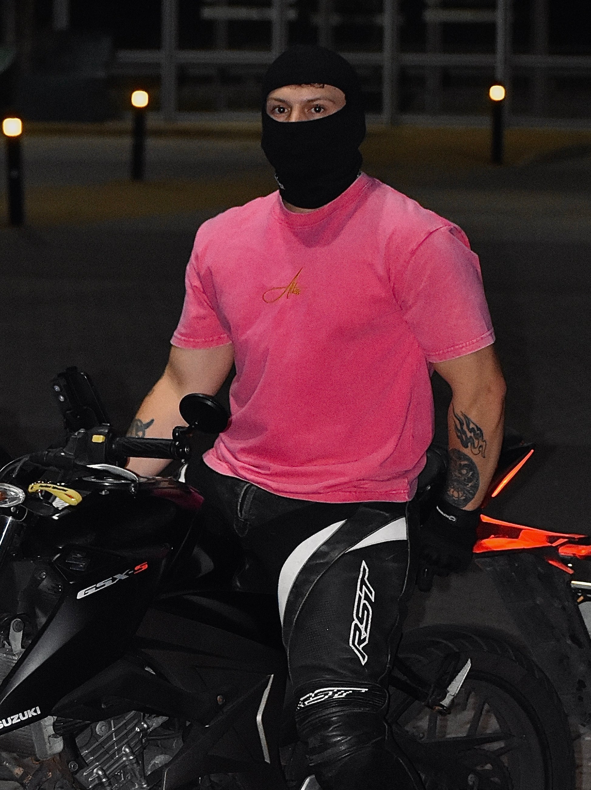 Pink/Blue Oversized T Shirt with Embroidered Script