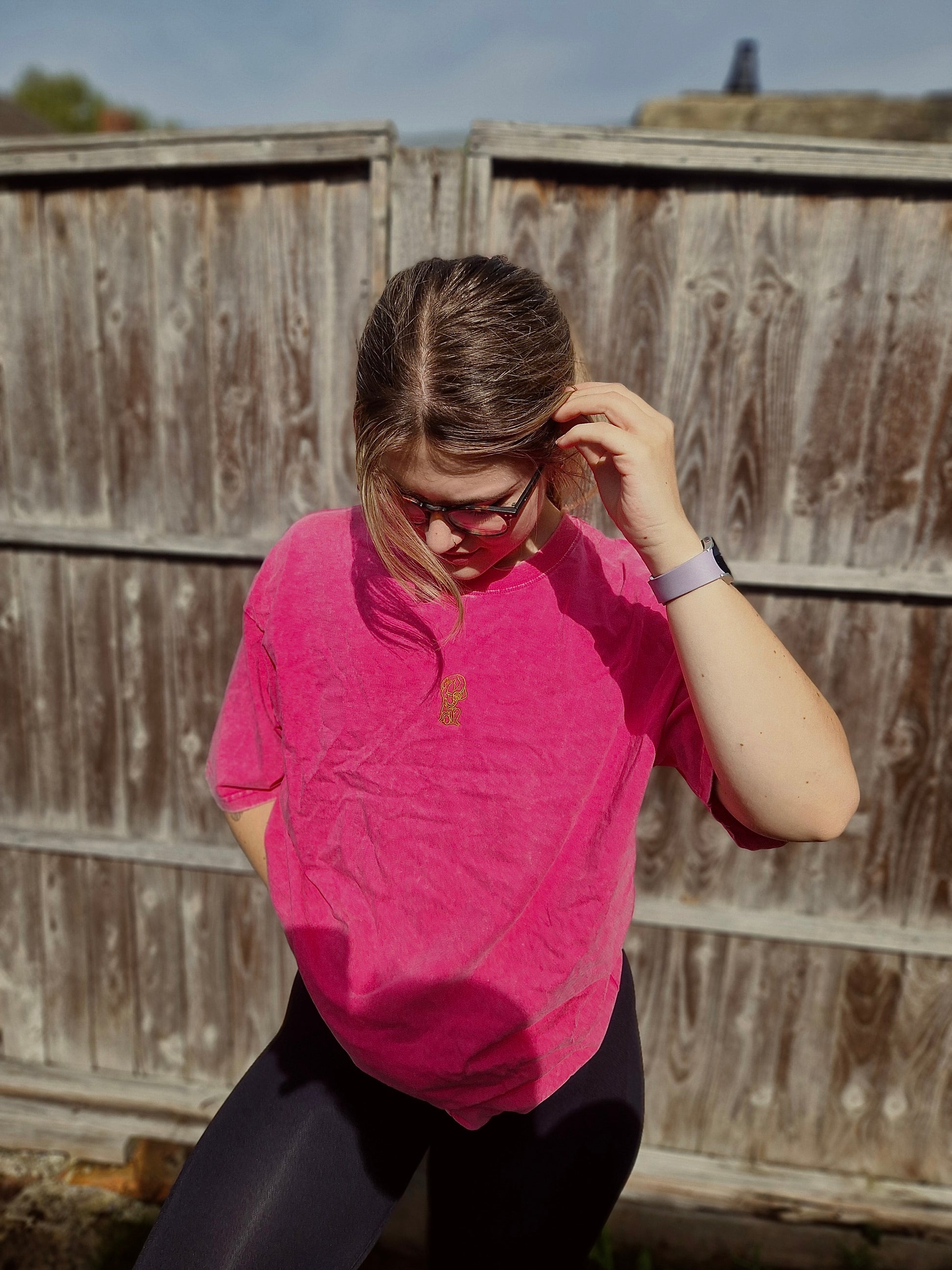 Pink/Blue Oversized T Shirt with Embroidered Logo