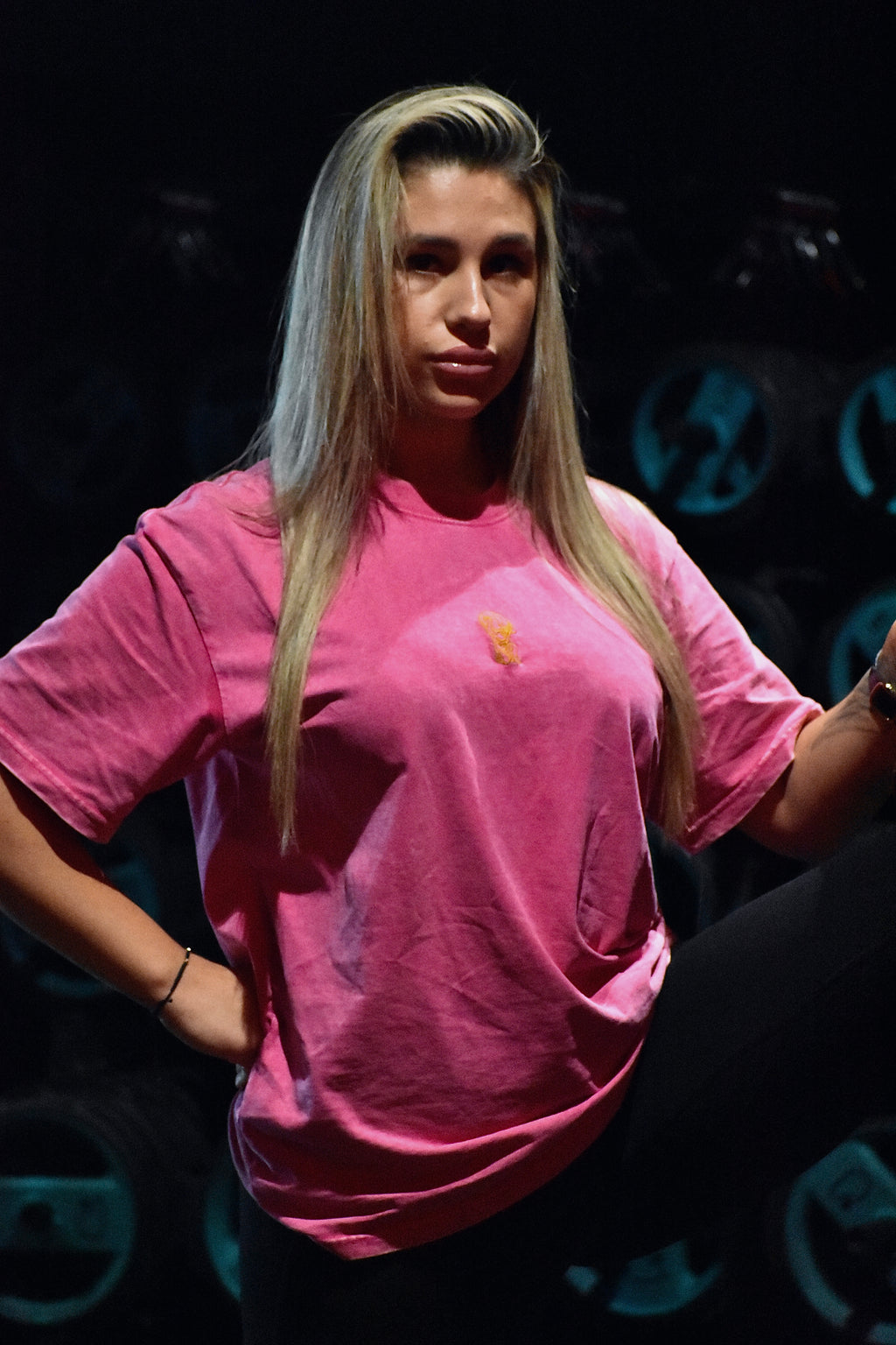 Pink/Blue Oversized T Shirt with Embroidered Logo