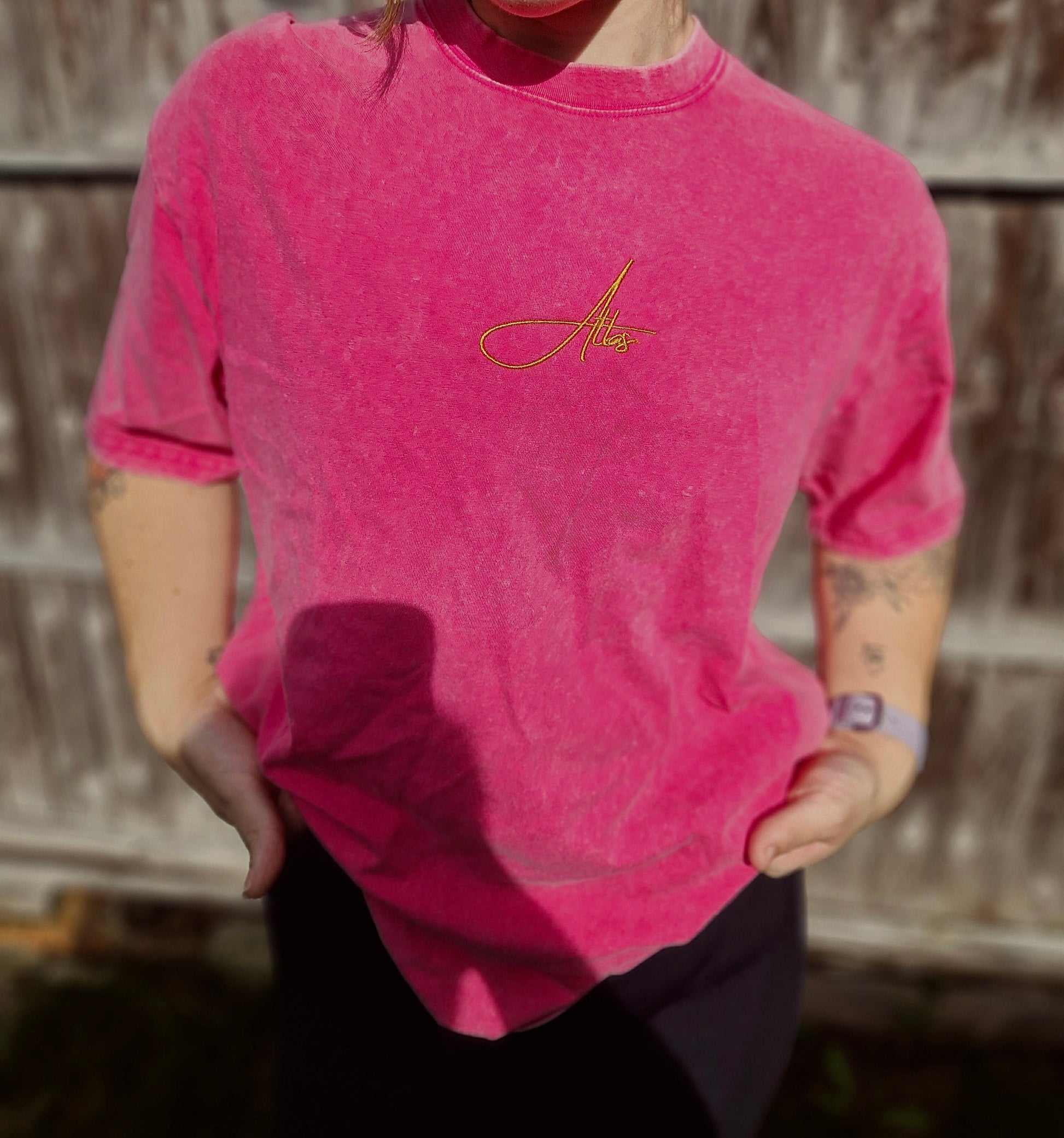 Pink/Blue Oversized T Shirt with Embroidered Script