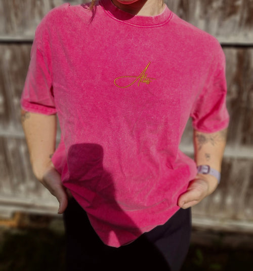 Pink/Blue Oversized T Shirt with Embroidered Script