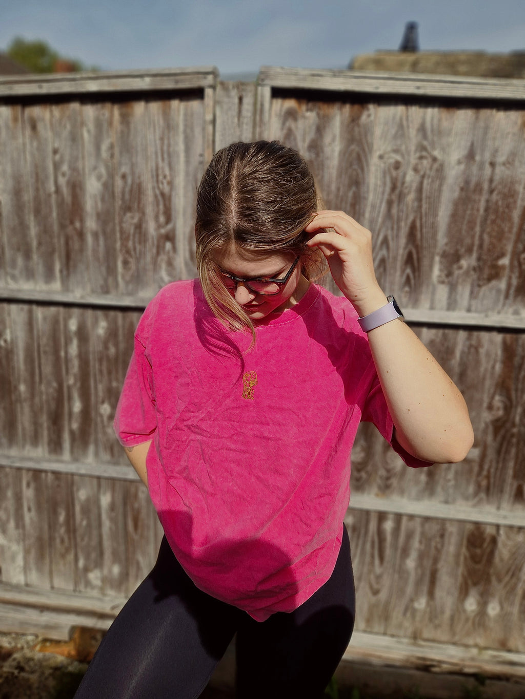 Pink/Blue Oversized T Shirt with Embroidered Logo